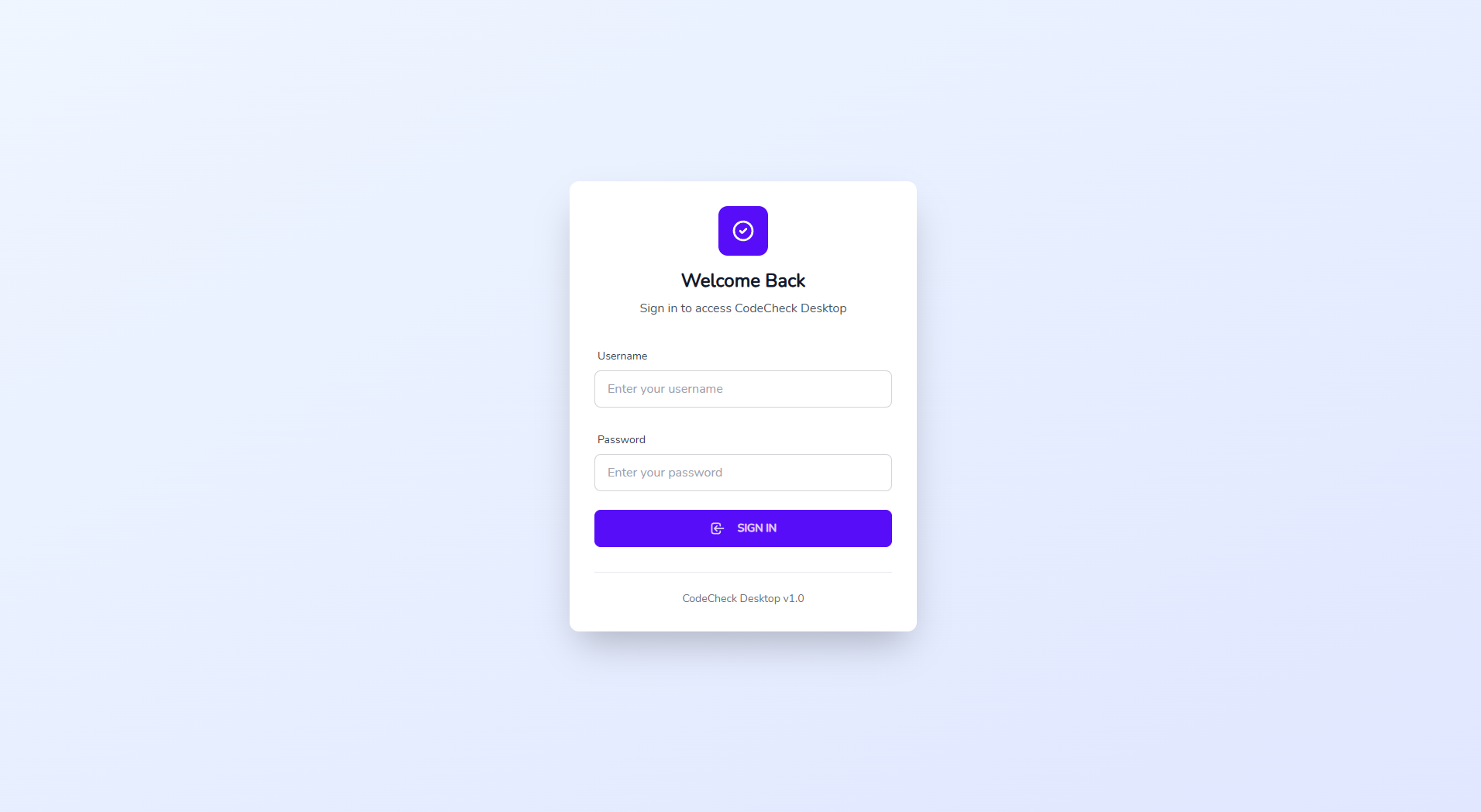 CodeCheck secure login interface demonstrating local authentication and data privacy protection
